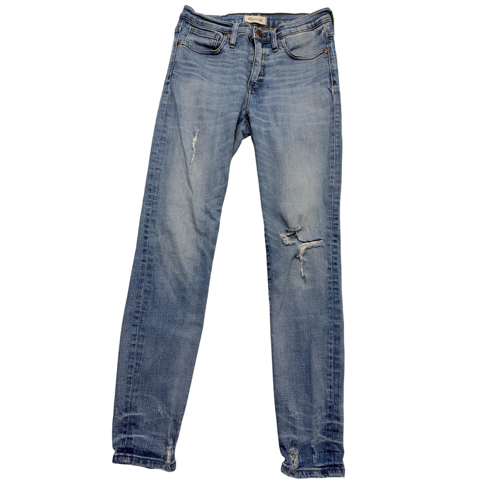 Madewell Jeans Womens 28 Blue Light Wash Mid Rise Skinny Distressed Stretch